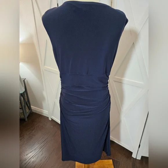 Lauren Ralph Lauren Navy Blue Ruched Bodycon with Elegant Front keyhole Cutout - Picture 5 of 6